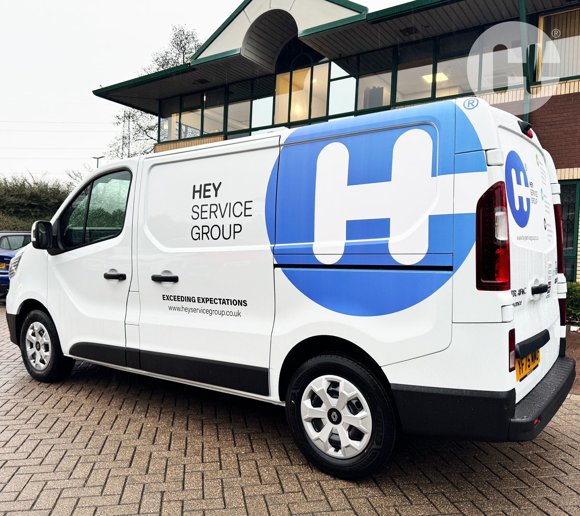 White van with blue 