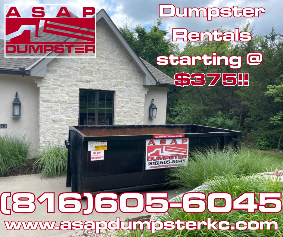 20 yard dumpster rental in Raymore for home cleanout project.