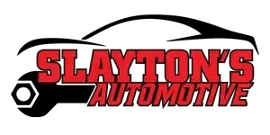 Slayton’s Automotive logo with red bold text, black car outline, and a wrench icon