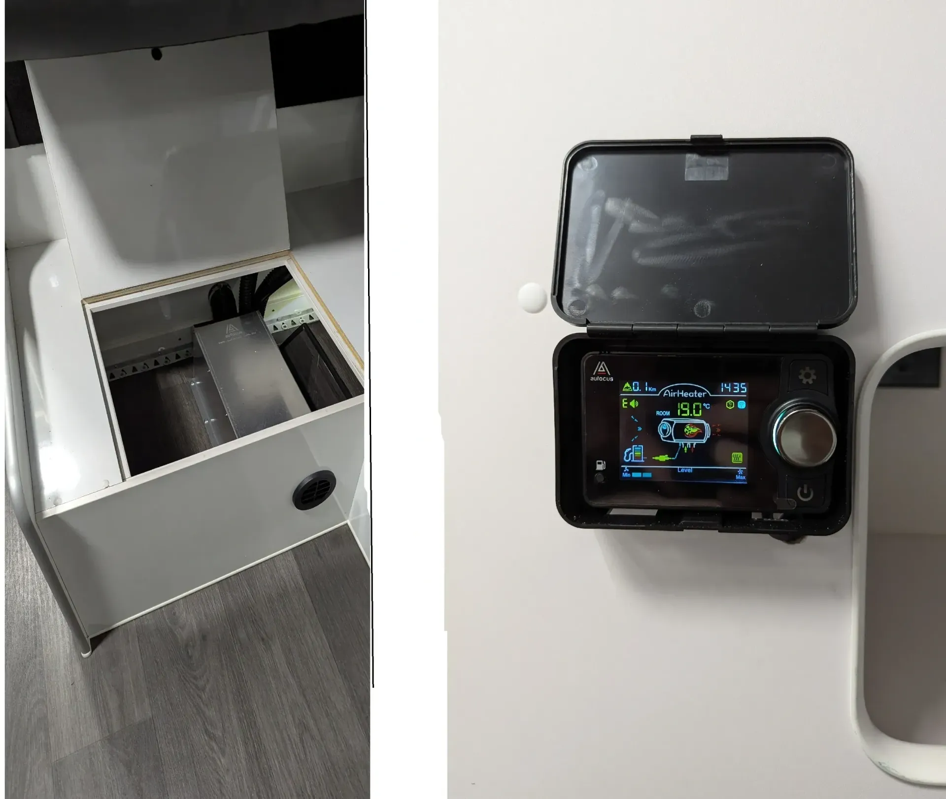 White Open Compartment and Black Control Panel — Caravan and Trailer Clinic Geelong in Breakwater, VIC
