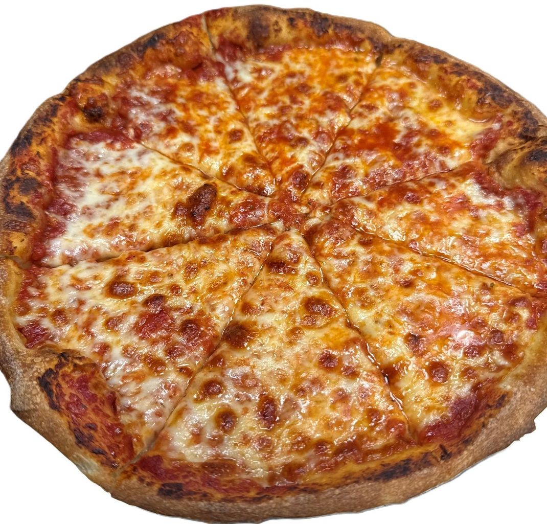Cheese Pizza. House-made dough and pizza sauce topped with Grande brand award winning Mozzarella cheese