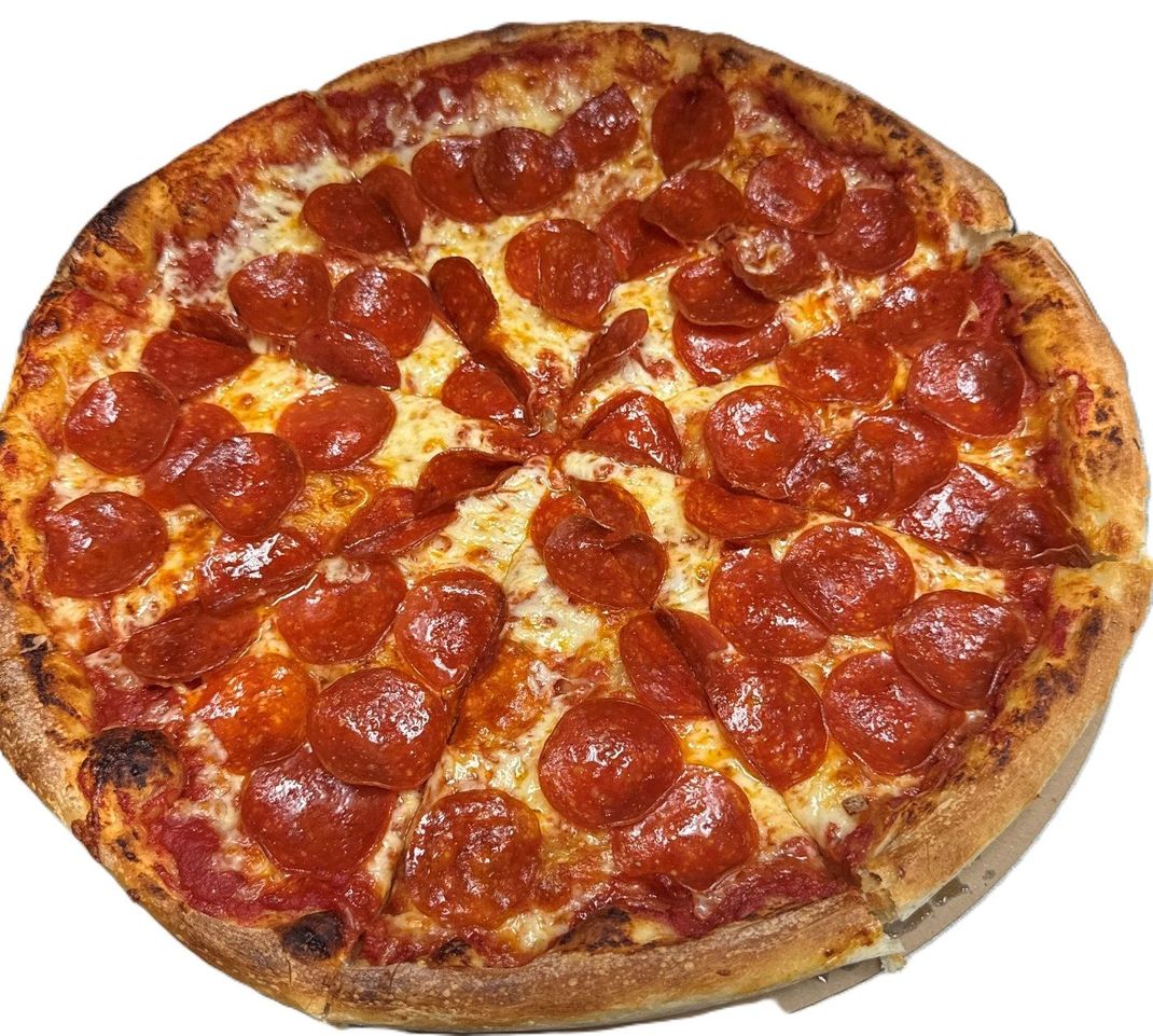 Pepperoni Pizza. House-made dough and pizza sauce topped with Grande brand award winning Mozzarella cheese and Margherita brand pepperoni