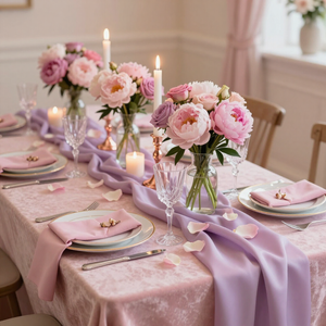 Mesa decorada com paleta rosa e lilás