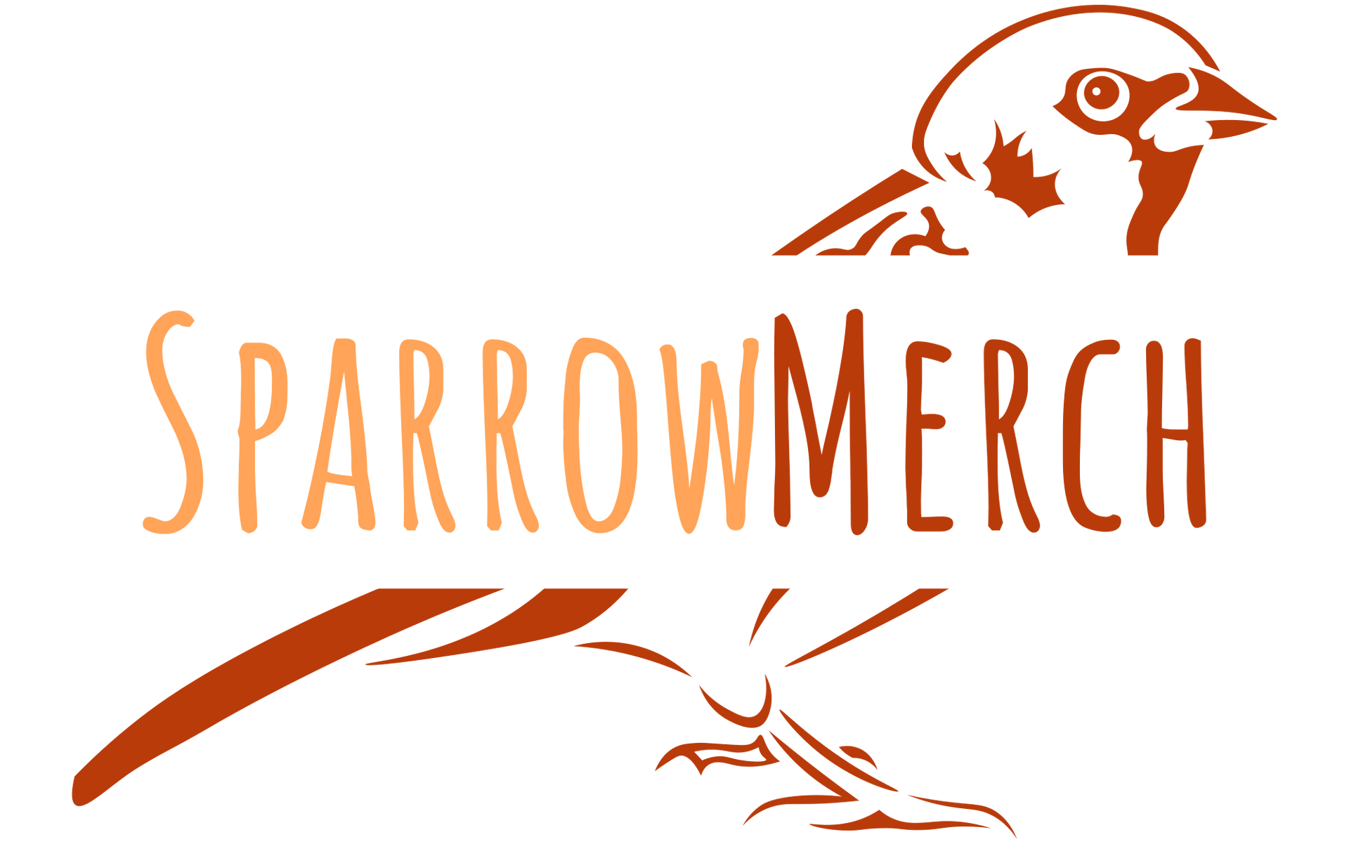 A logo for sparrow merch with a bird on it