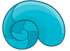 Uma concha de náutilo azul lisa, em estilo de desenho animado, com um padrão espiral, sobre um fundo branco.