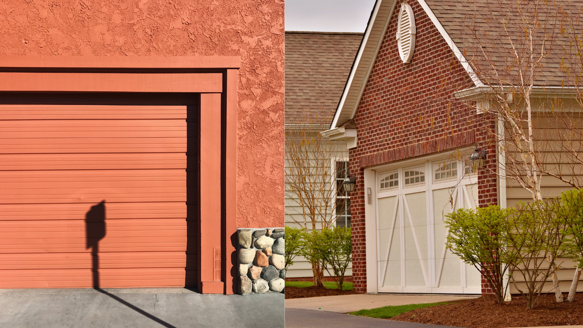 A side by side picture of two types of garage doors