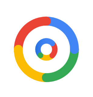 Colorful circular Google-style logo with red, blue, yellow, and green rings
