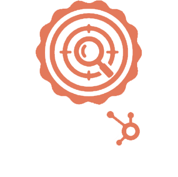 Orange target-like logo with concentric circles and small connected node icon below