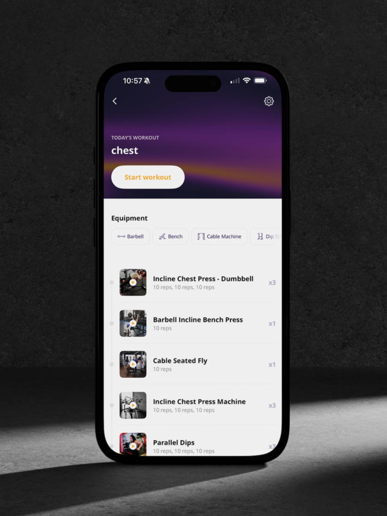 Mobile app screen with a dark purple header and a list of chess items on a phone display
