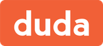 Duda logo in white lowercase text on an orange rounded rectangle background