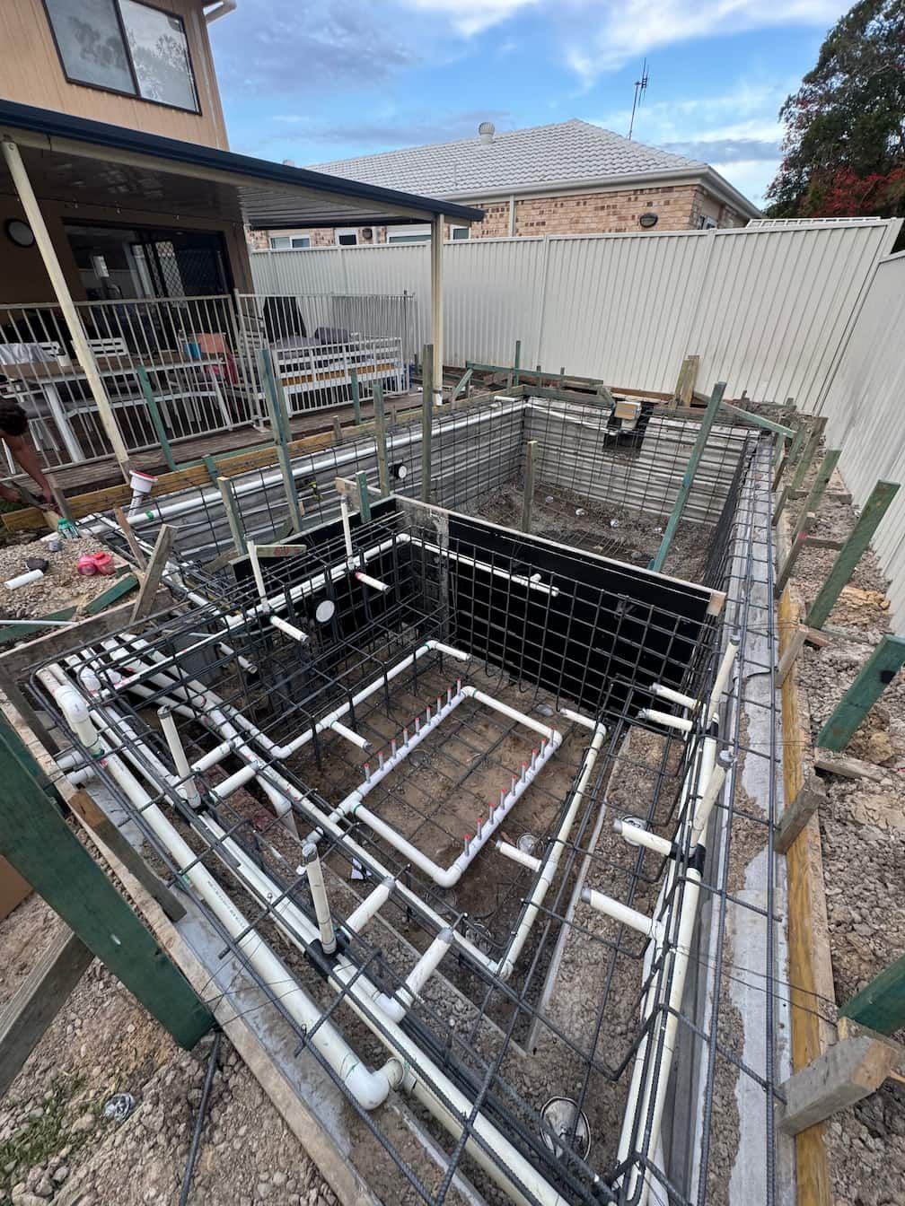 A concrete pool on the gold coast being built