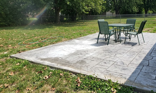 Stamped concrete patio in a Summerville SC backyard.