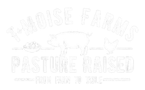 Black-and-white farm logo with cow, pig, and chicken; text reads "Pasture Raised" and "Farmhouse Farmers"