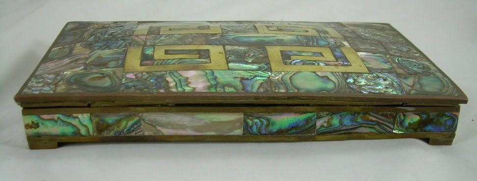 Decorative mosaic-style rectangular jewelry box with colorful patterned lid