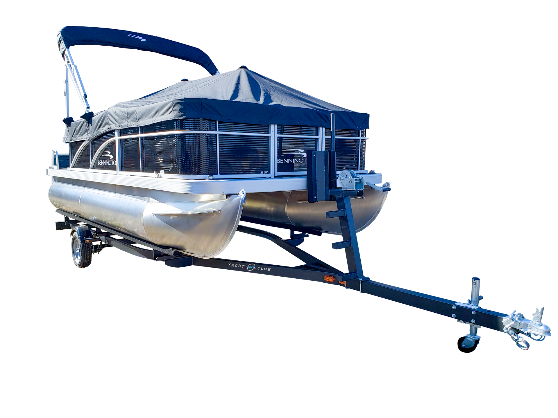 yacht club trailer with pontoon boat loaded