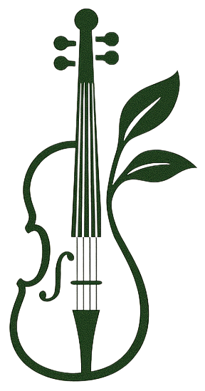The Natural Musician Logo - Violin with leaves