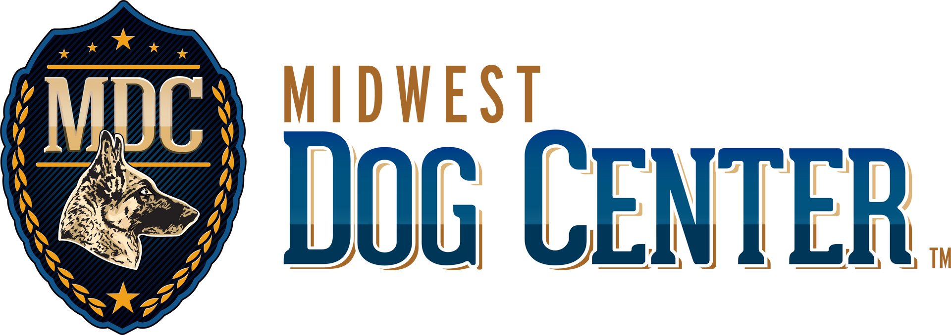 A logo for the midwest dog center with a dog on it
