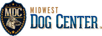 A logo for the midwest dog center with a dog on it