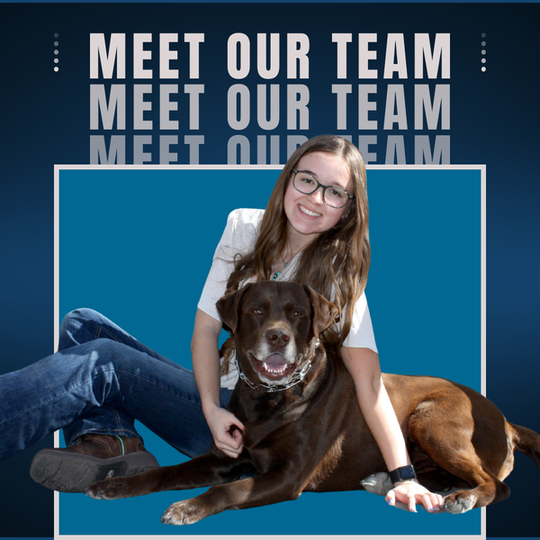 Girl smiling with brown dog on Midwest Dog Center Team Page