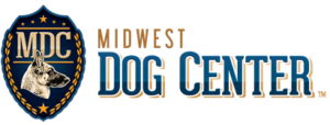 A logo for the midwest dog center with a picture of a dog