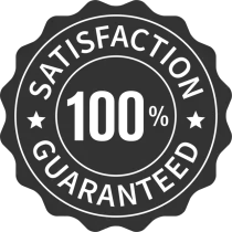 100% Satisfaction Guaranteed Black and white “100% Satisfaction Guaranteed” seal badge with stars around the edge