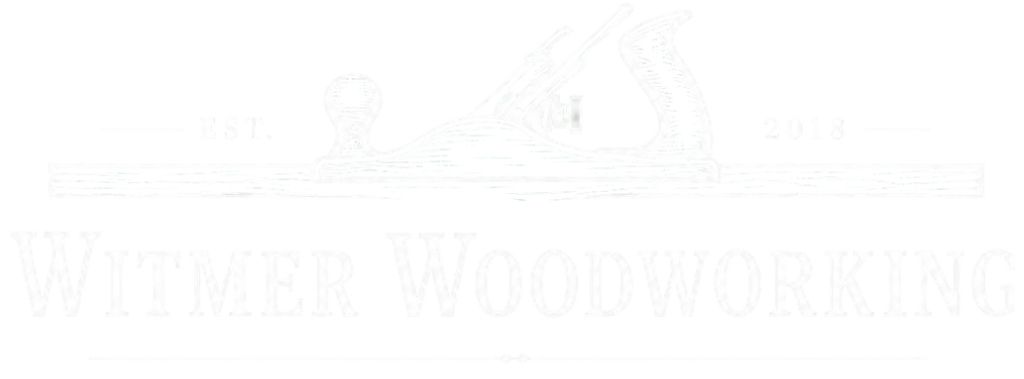White embossed “Wimber Woodworking” logo with a circular saw blade graphic.