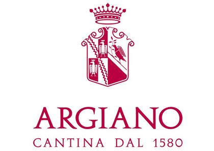 Logo della cantina Argiano con stemma rosso e scritta “ARGIANO CANTINA DAL 1580” su sfondo bianco.