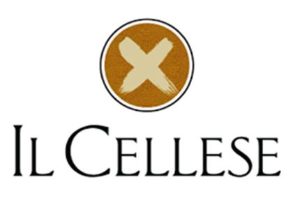 Logo Il Cellesse con cerchio dorato e X bianca sopra testo nero con grazie