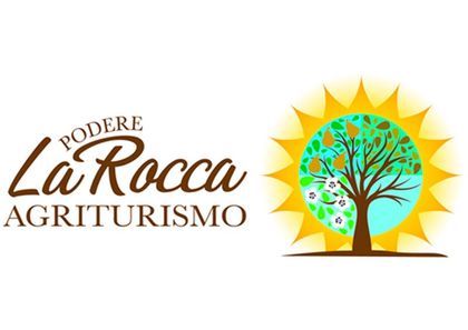 Logo per Podere La Rocca Agriturismo con un albero stilizzato in un raggio di sole giallo