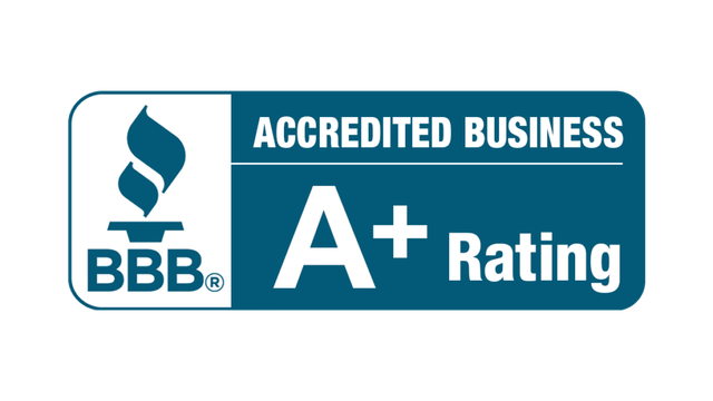 BBB Accredited Business logo, blue and white, with 