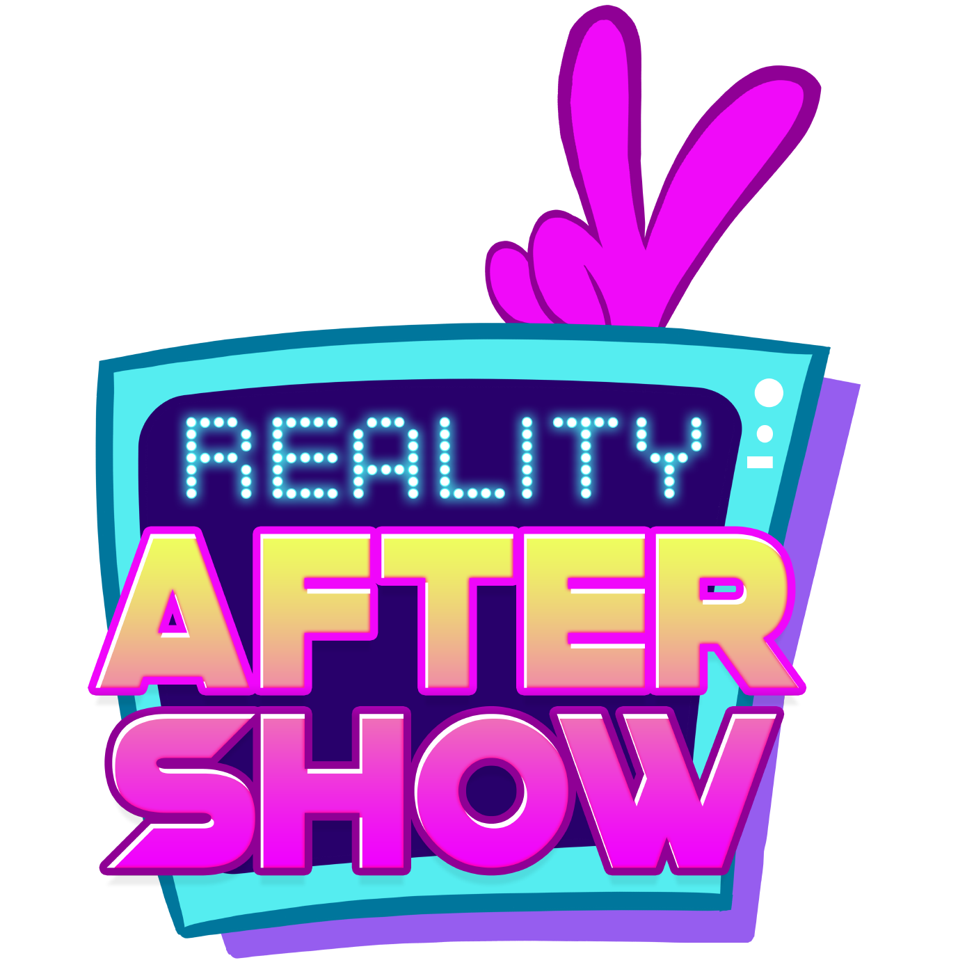 A logo for reality after show with a cartoon hand.
