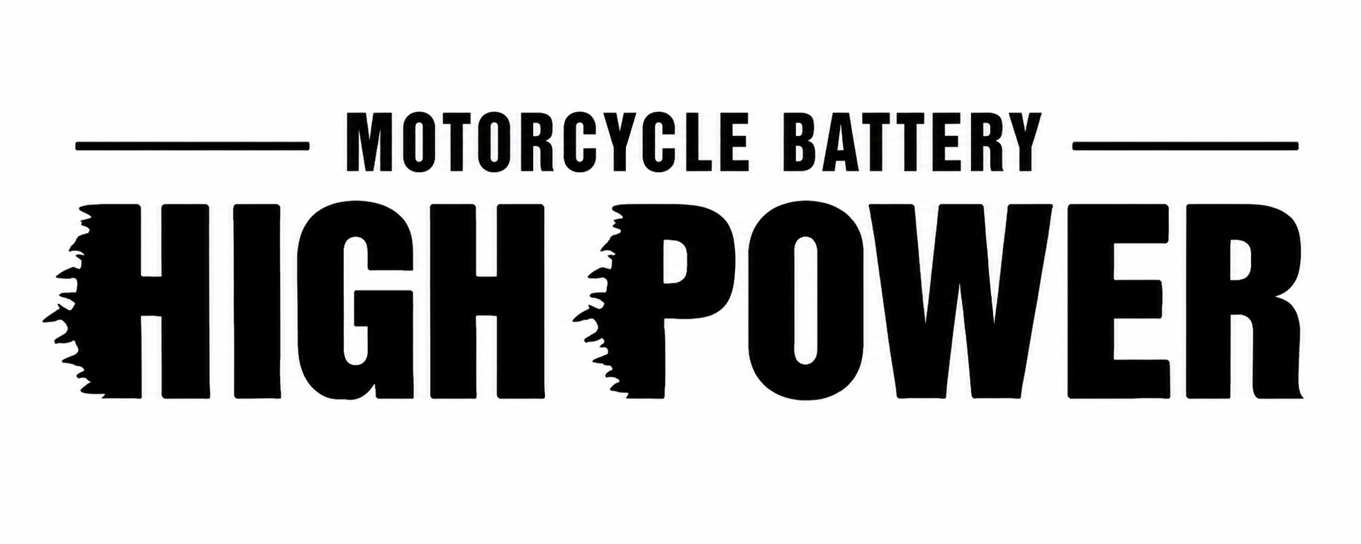 Logotipo de batería de motocicleta con el texto en negrita negro “HIGH POWER” sobre fondo blanco.