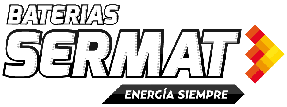 Baterías SERMAT logo in black, white, and red with the slogan “Energía Siempre”.