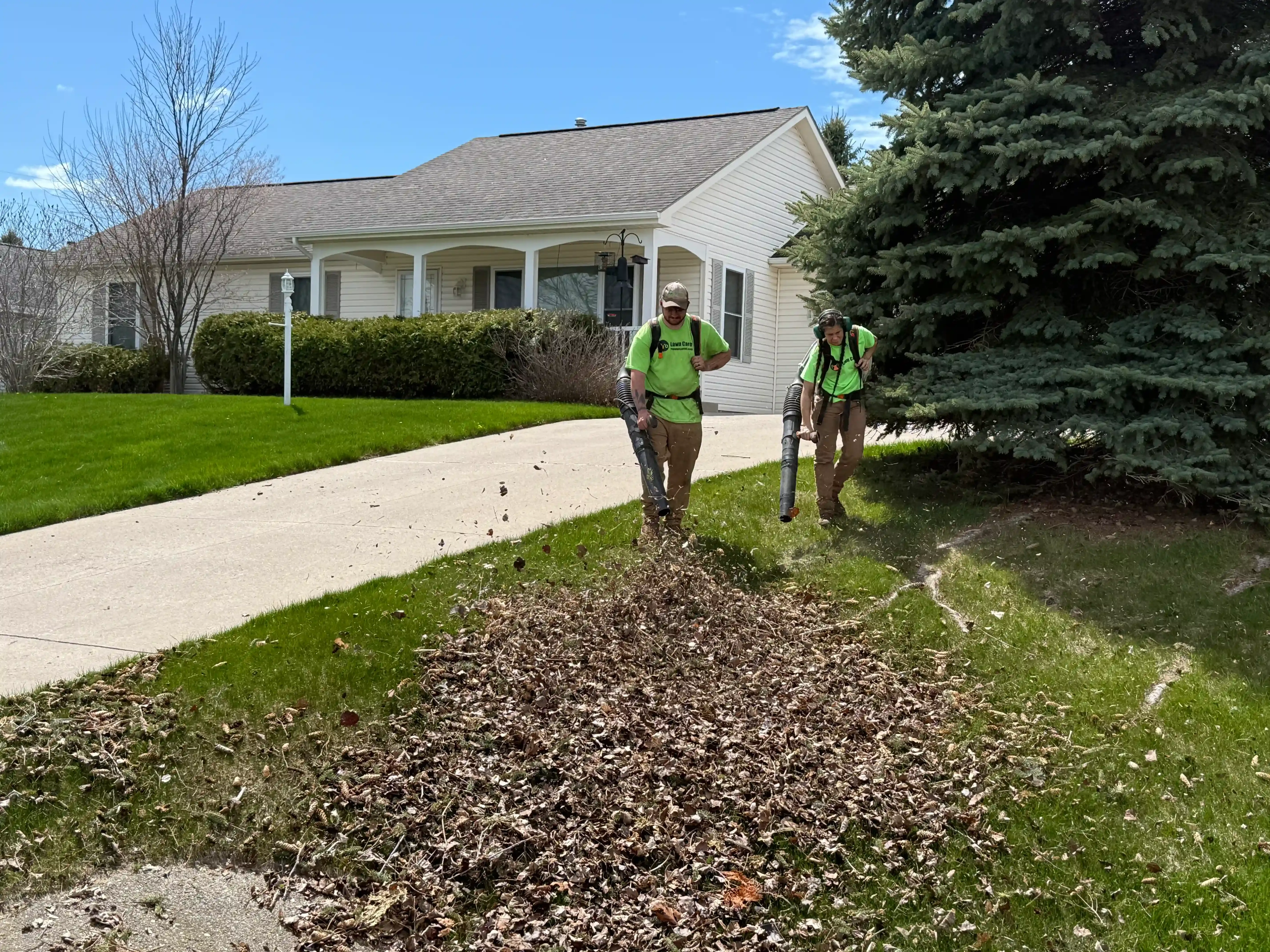 A rake is sitting on top of a pile of leaves.