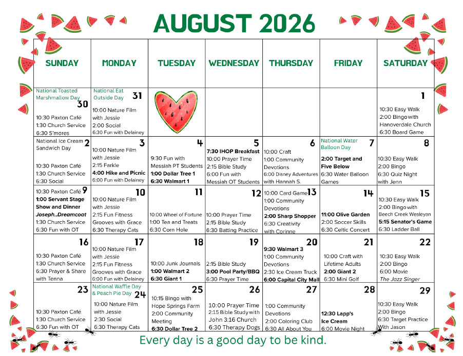 August Calendar - 2026 - Paxton Ministries August Calendar - 2026 - Paxton Ministries