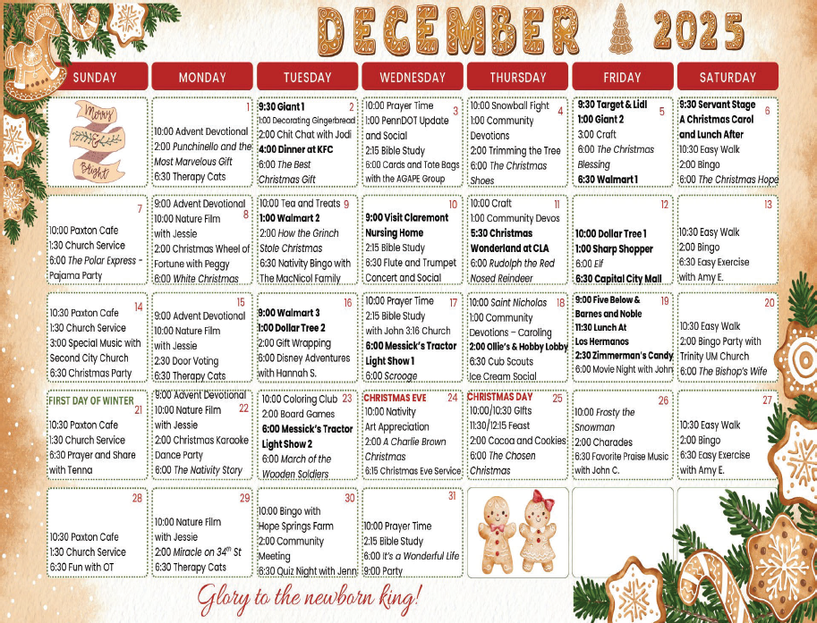 December Calendar - 2025 - Paxton Ministries