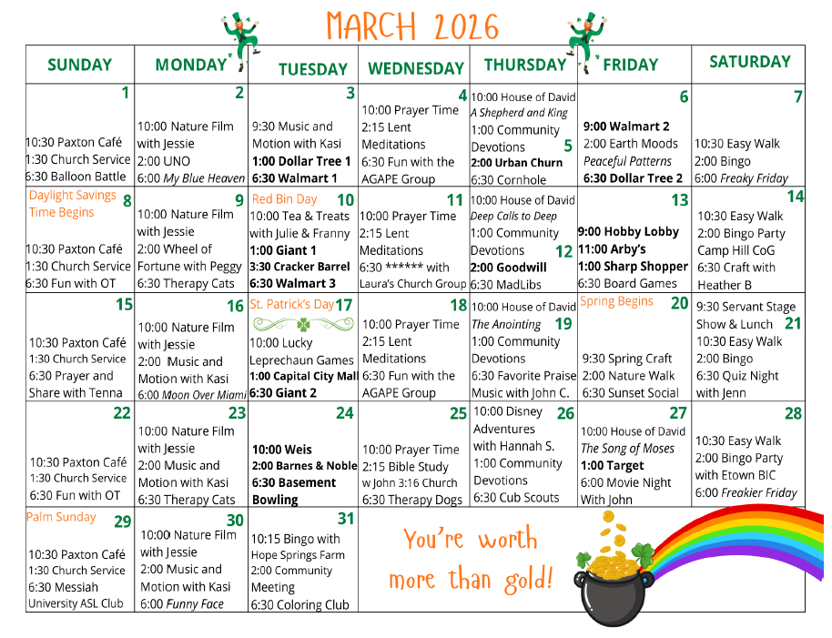 March Calendar - 2026 - Paxton Ministries March Calendar - 2026 - Paxton Ministries