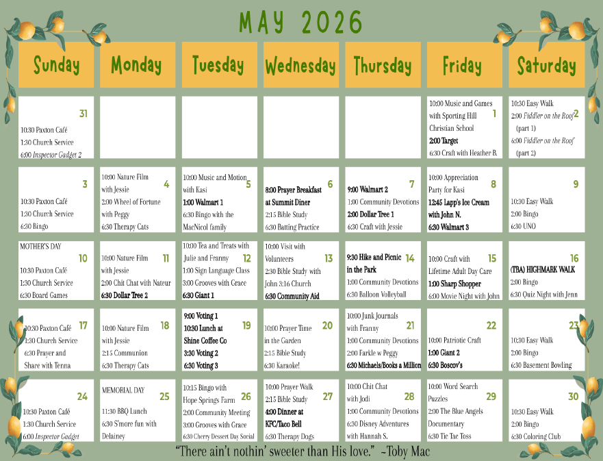 May Calendar - 2026 - Paxton Ministries May Calendar - 2026 - Paxton Ministries