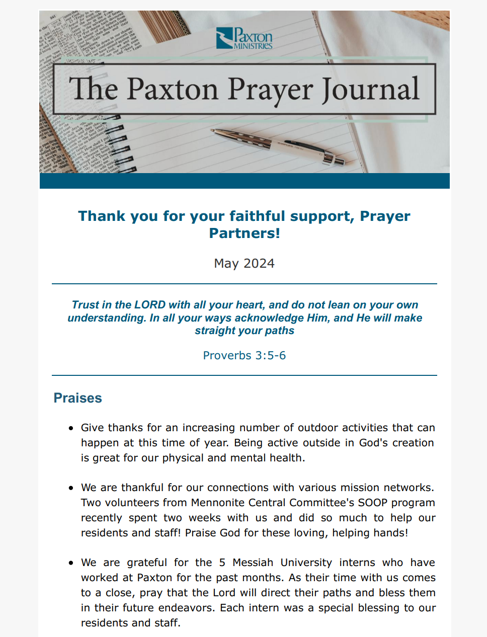 The Paxton Prayer Journal - May 2024