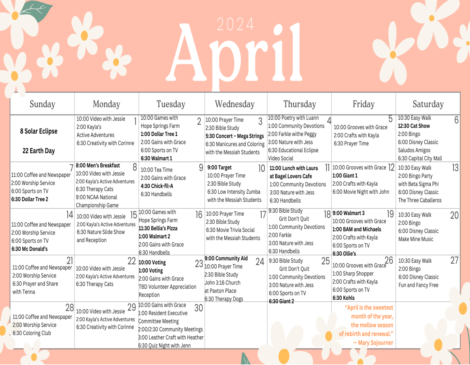 April Calendar - 2024 - Paxton Ministries