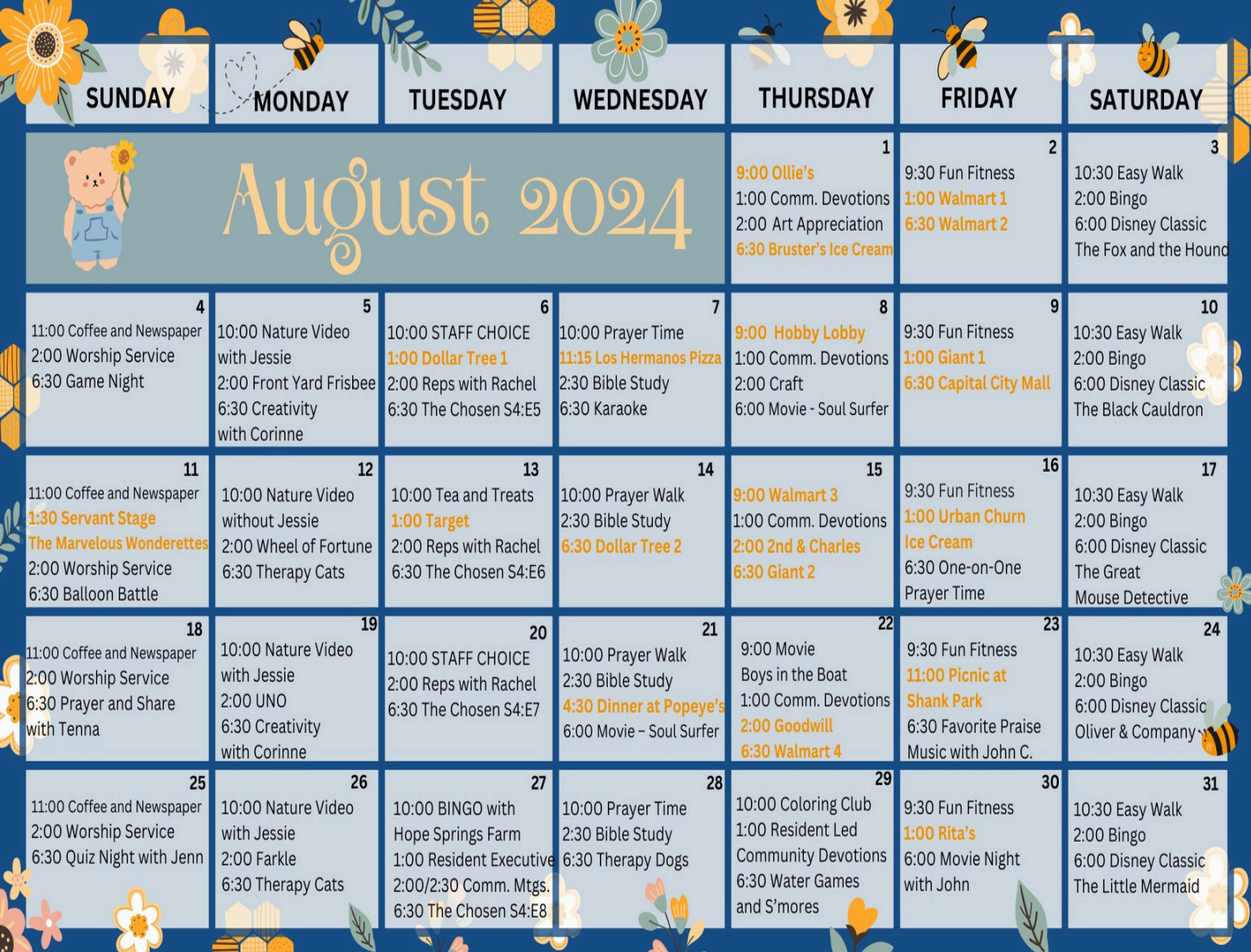 August Calendar - 2024 - Paxton Ministries