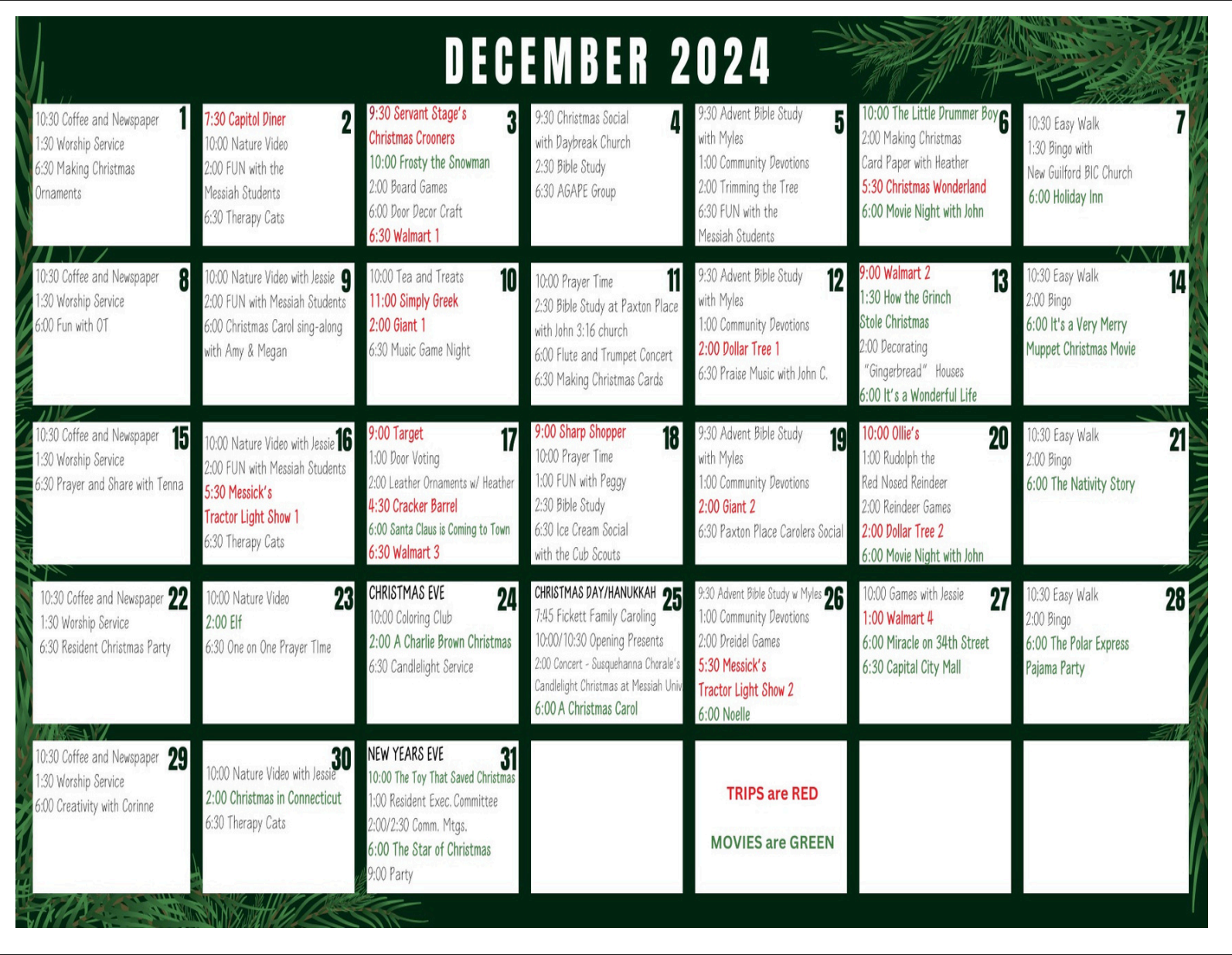 December Calendar - 2024 - Paxton Ministries