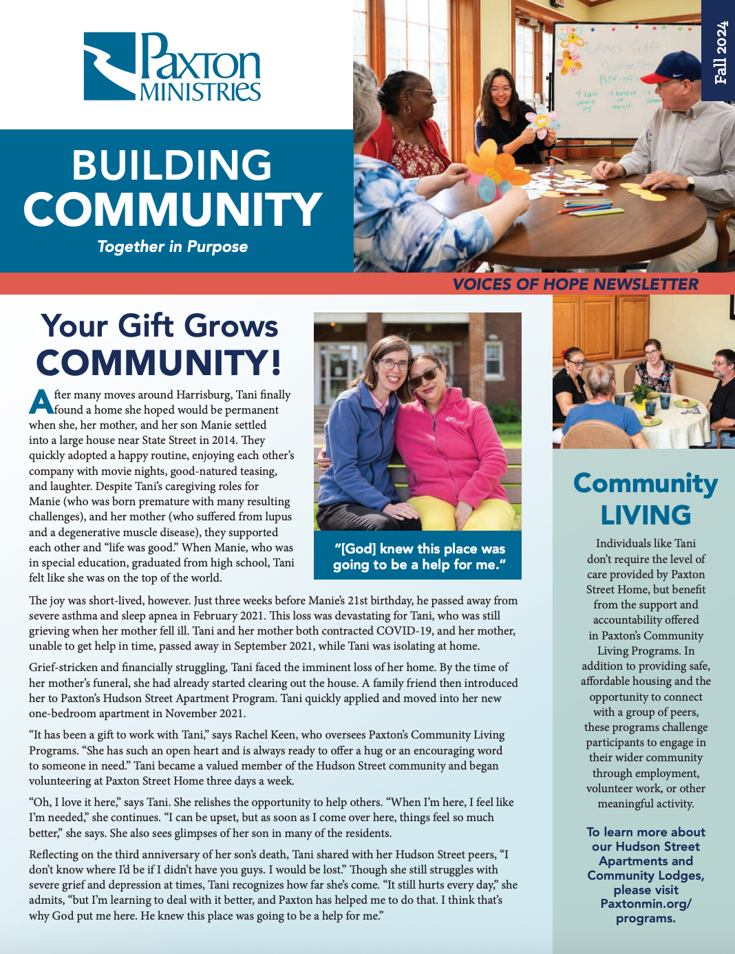 Newsletter cover, Paxton Ministries: