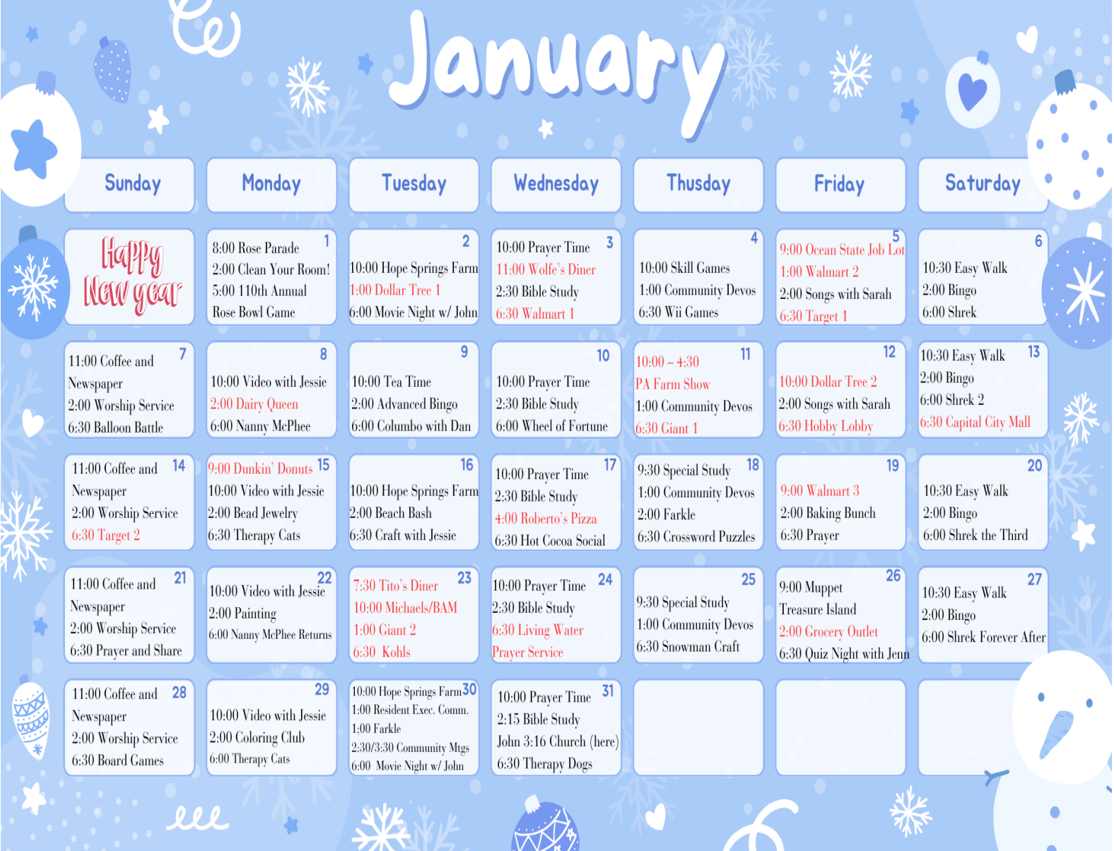 January Calendar - 2024 - Paxton Ministries