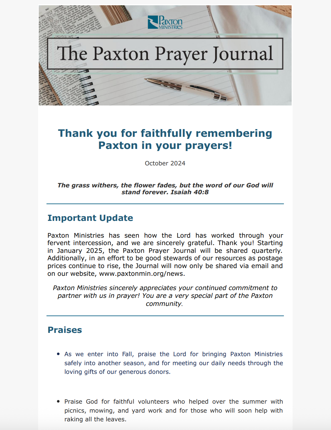 The Paxton Prayer Journal - October 2024