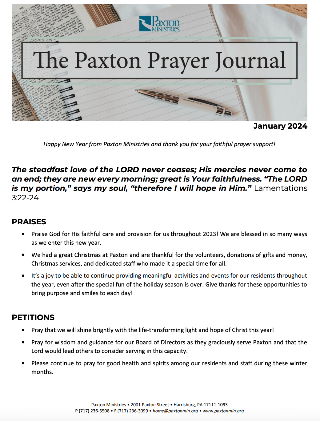The Paxton Prayer Journal - January 2024