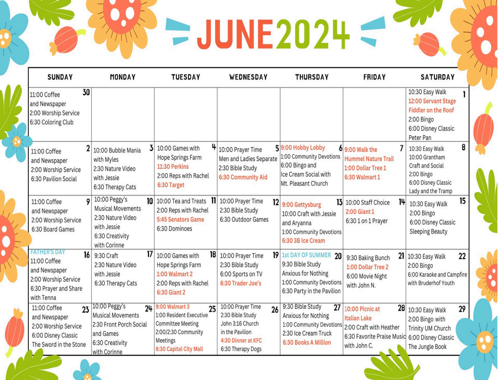 June Calendar - 2024 - Paxton Ministries