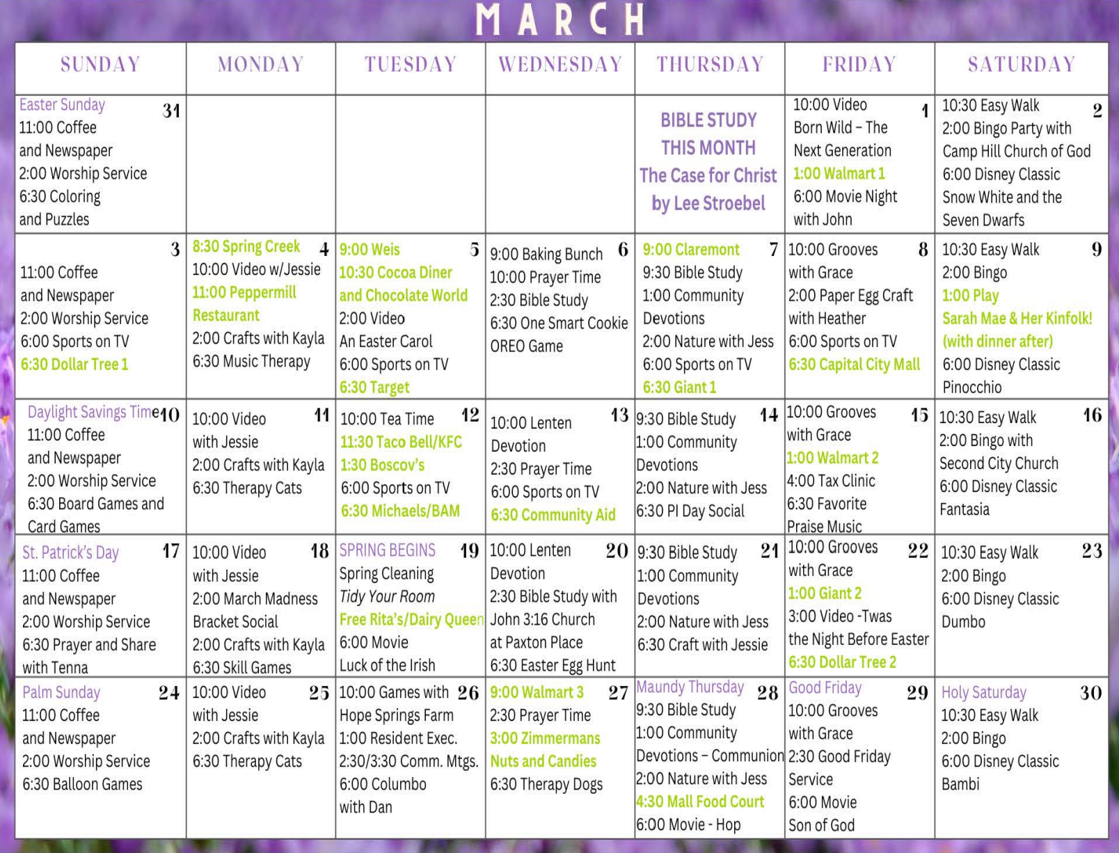 March Calendar - 2025 - Paxton Ministries