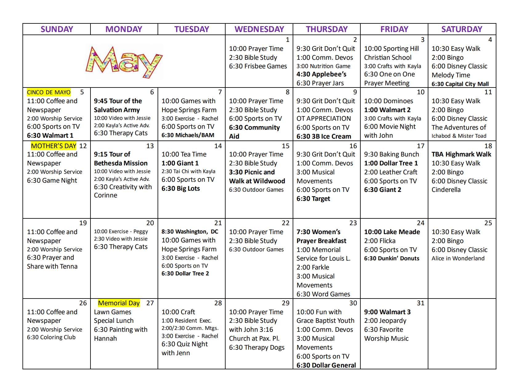 May Calendar - 2024 - Paxton Ministries