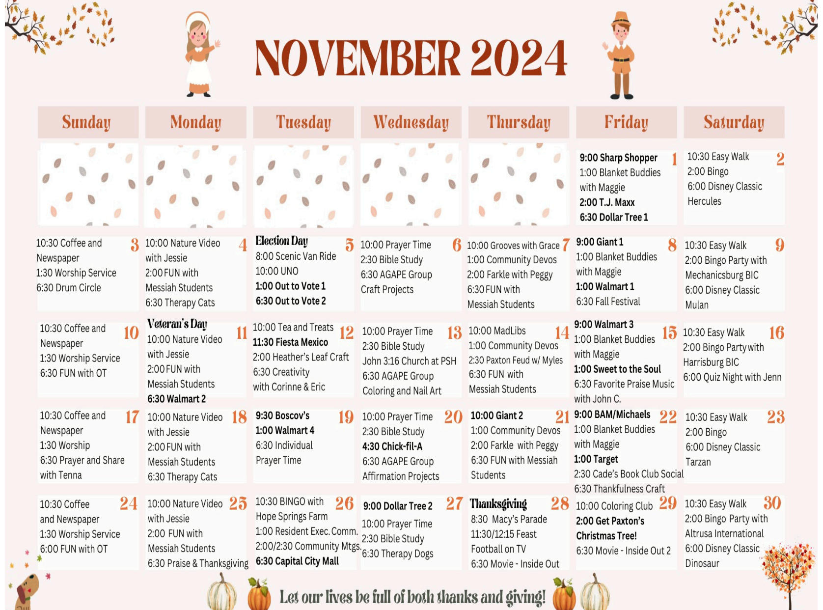 November Calendar - 2024 - Paxton Ministries